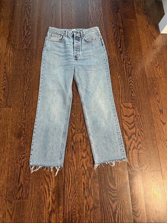 Toteme Denim - Toteme Light Blue Straight Leg Jeans with Raw Hem